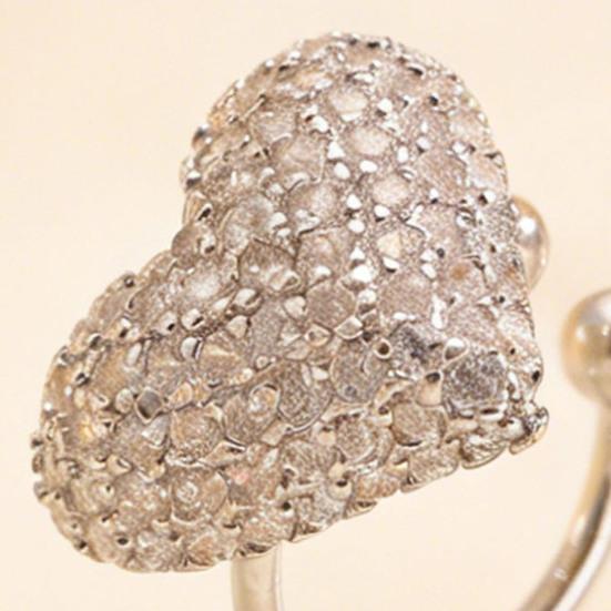 Ear Clip Sparkling Cubic Zirconia Inlaid Heart Design Non-Pierced C-Shaped Clip-On Earring Adjustable Lightweight Earring