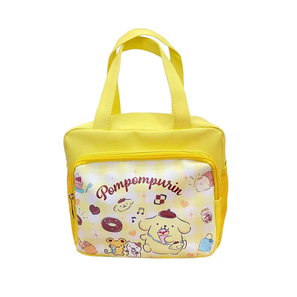Cute Cartoon Worker PU Waterproof Lunch Box Bag With Rice Bag, Bento Bag, Handbag With Multiple Pockets, Mesh Zipper, Mommy Bag