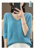 Women's 100% Pure Wool V-neck Short-Sleeve Knit T-shirt, Spring/Autumn Versatile Base Layer Sweater