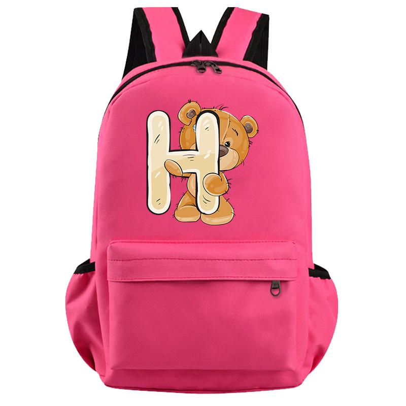 Schöner kleiner Bär-Rucksack mit 26 englischen Buchstaben, Teenager-Schultasche für Mädchen, Jungen, Rucksack mit großer Kapazität, Büchertasche für Kindergeschenke