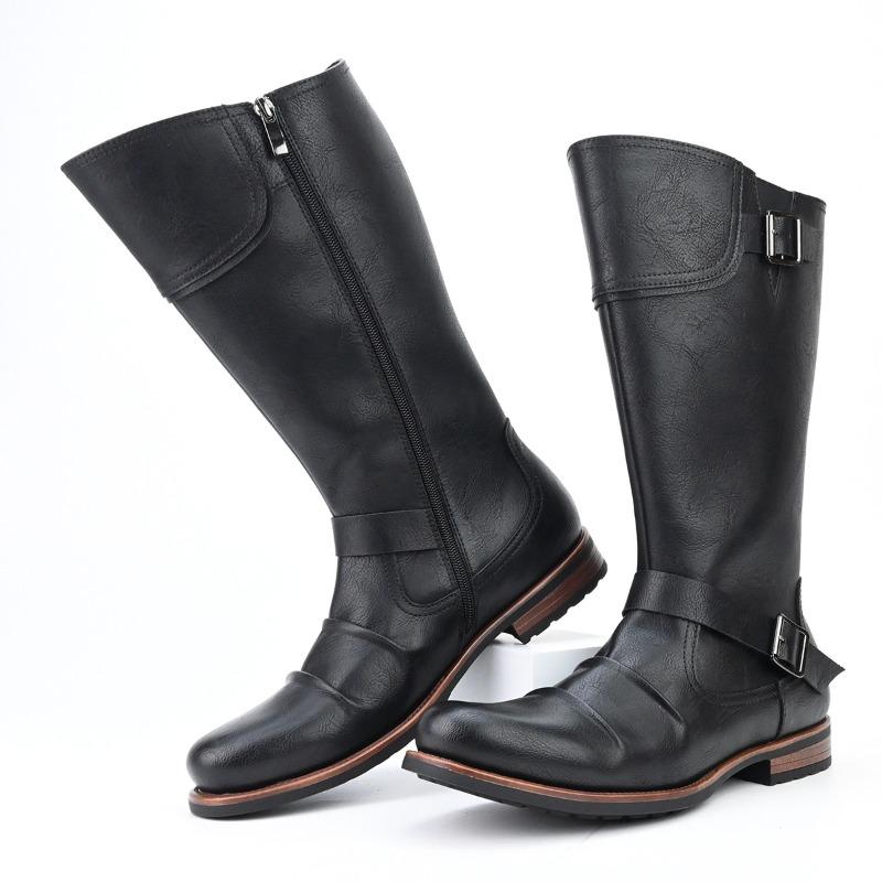 Modne męskie buty do kolan Retro kowbojskie buty westernowe Plisowany design Długie buty z cholewką Markowe casualowe buty skórzane Motocyklowe buty rycerskie