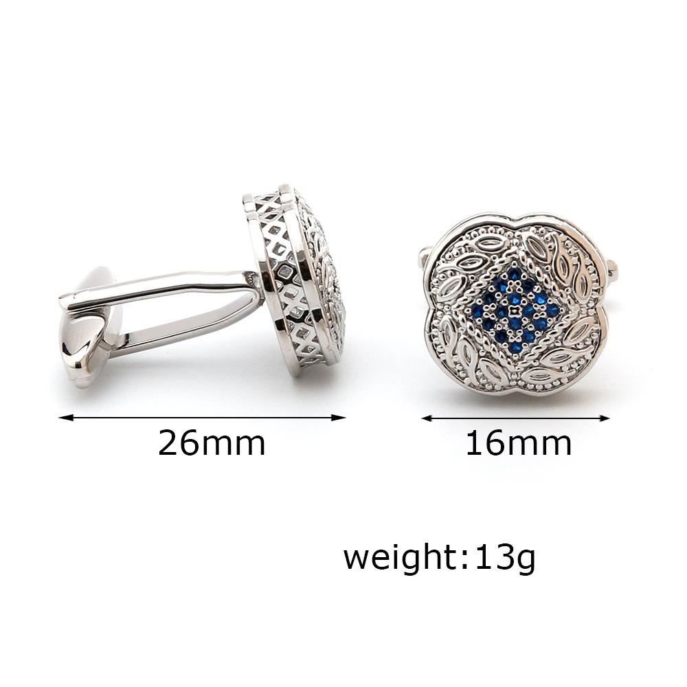 Men'S Cufflinks, High Quality Light Luxury Inlaid With Blue Zircon Square Silver Sleeve Stud Buttons Xk21S009