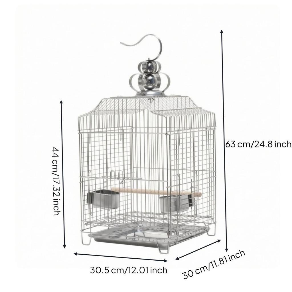 Bird Cage with Pull-out Tray Stainless Steel Hanging Sturdy Enclosure