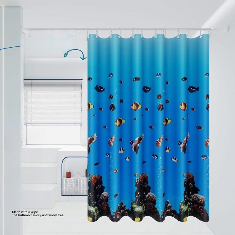 Transparent Waterproof Shower Curtain Bathroom Translucent Partition Curtain Easy Clean Wipe Mildew Proof Curtains with Hooks
