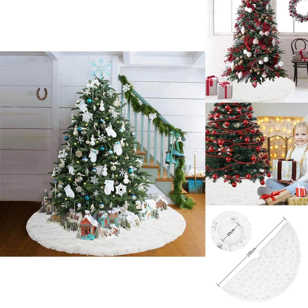 White Premium Silver Sequin Snowflake Christmas Tree Skirt For Chic Christmas Celebrations