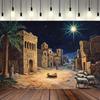 1 Christmas night scene starry sky Shepherd and Livestock stable theme background fabric - Durable polyester, birthday