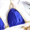 Sexy rückenfreier Bikini mit goldenen Trägern und Kristalldiamant-Badeanzug