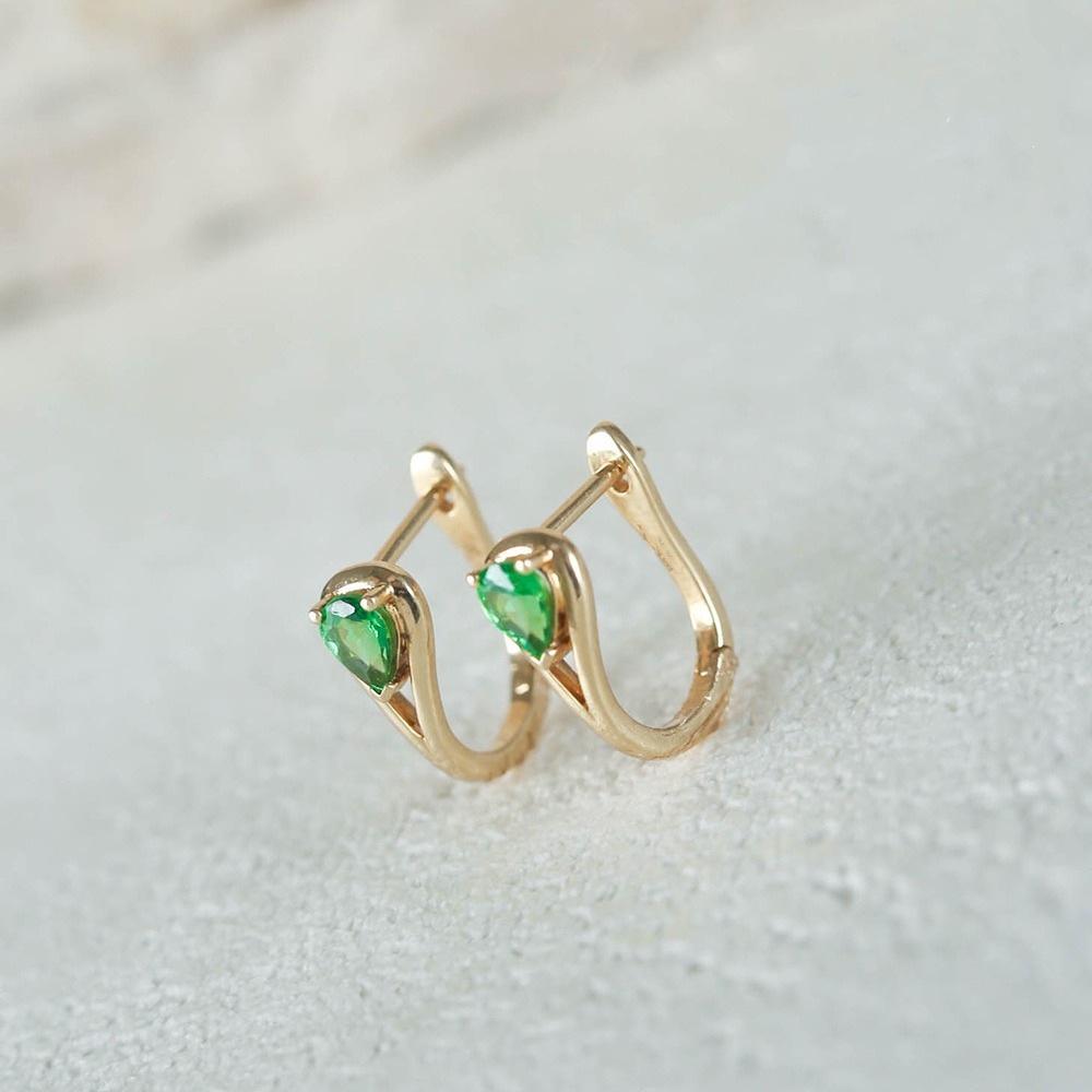 Vine~18K Gold-Plated S925 Silver Earrings with Green Zirconia - Retro Court High-End Ear Accessories 18K Gold Pair