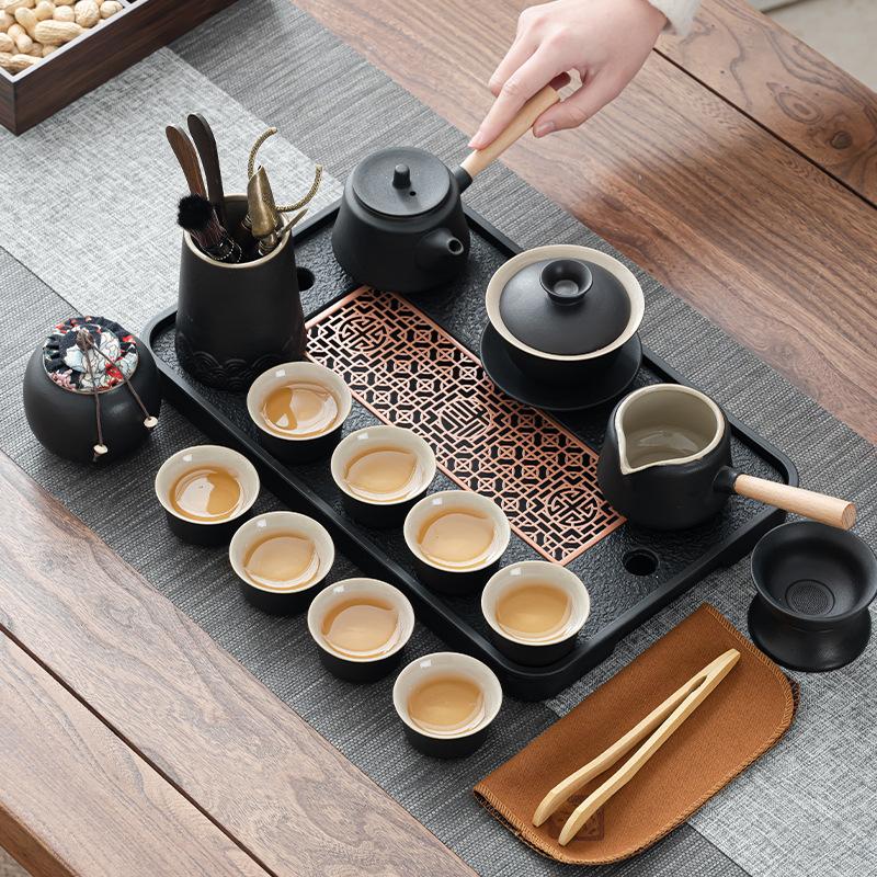 Household Kung Fu tea set, simple whole set of tea set, teapot, tea tray, office guest tea set, tea table