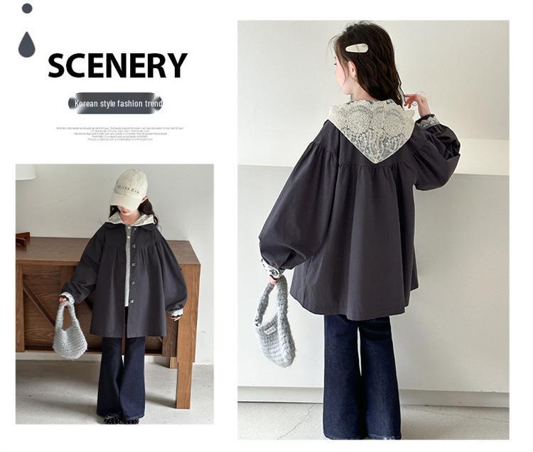 Girls' Trendy Lace Jacket & Trench Coat Set - Stylish Autumn Fashion for Big Kids