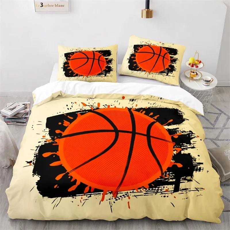 Boys Basketball Bedding Set 3D Ball Duvet Cover Full King For Teen Men Microfiber Sports Theme Game Comforter