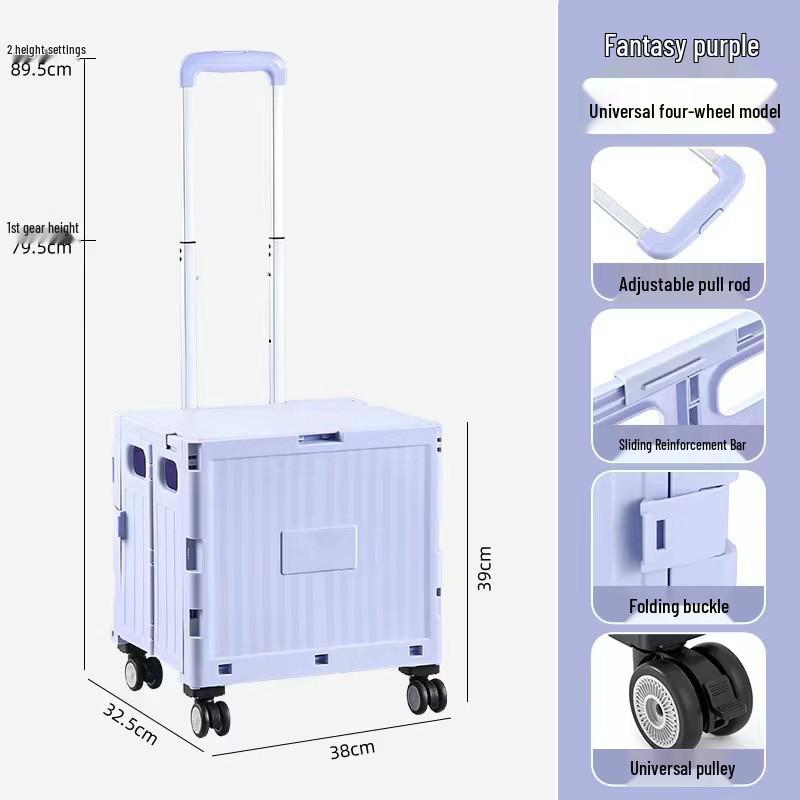 Younai Lightweight Portable Folding Shopping Cart with Trailer Trolley for Home Use