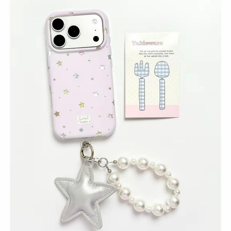 Round edge Korean gilt star pendant for iPhone17promax Apple 16 mobile phone case 15 love bracket