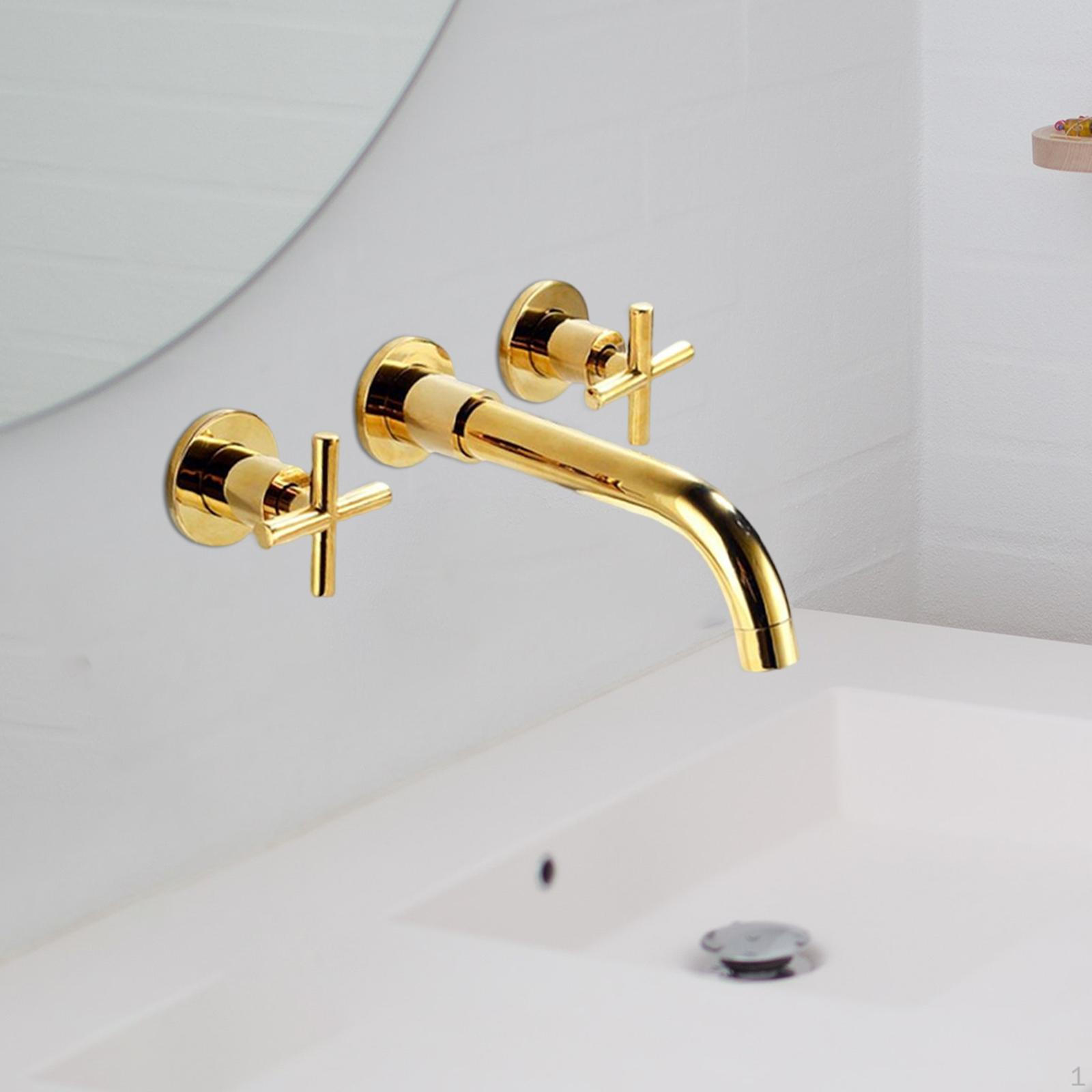 

Антикварный настенный смеситель для кухонной мойки с двумя крестообразными ручками и поворотным изливом золотой