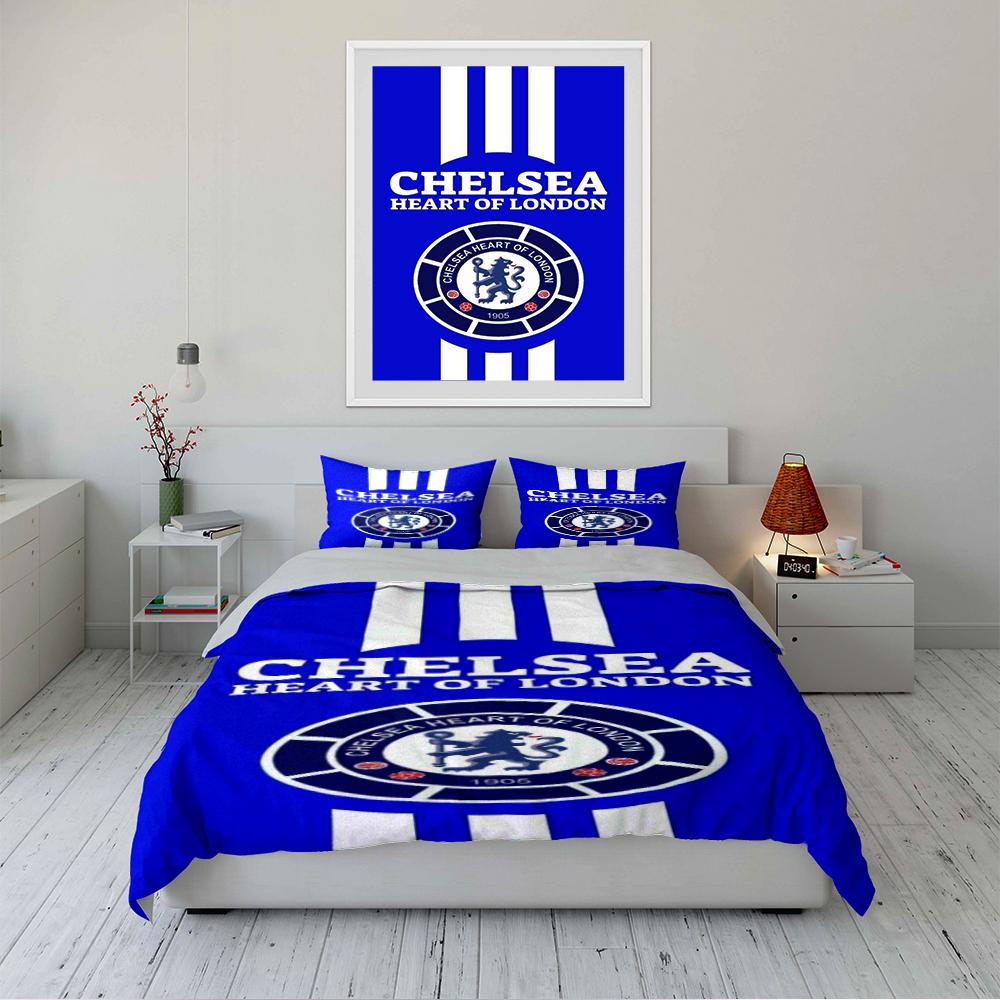 Chelsea Football Club Set Biancheria da Letto Biancheria Copripiumino Set Copripiumino Federe Decorazione per la Casa (1 * Copripiumino 2 * Federe, senza piumino)
