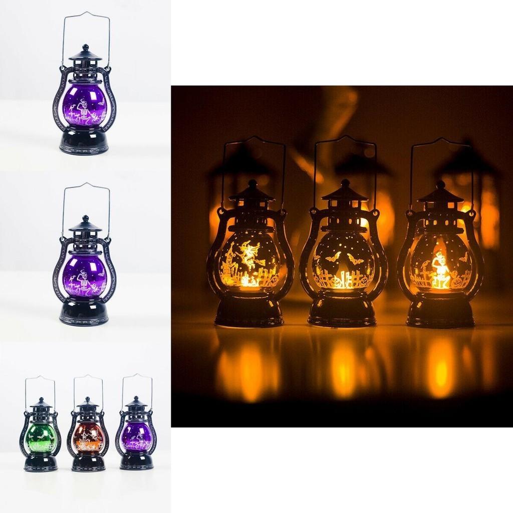Vintage Halloween Led Lantern Lights Featuring Spooky Witches And Bats For Festive Parties