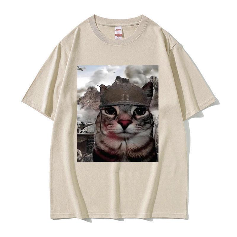Thousand Yard Stare Funny Cat Meme T Shirts Men Womens Fashion Casual Short Sleeve Tshirts Cotton Oversized Tshirt Streetwear