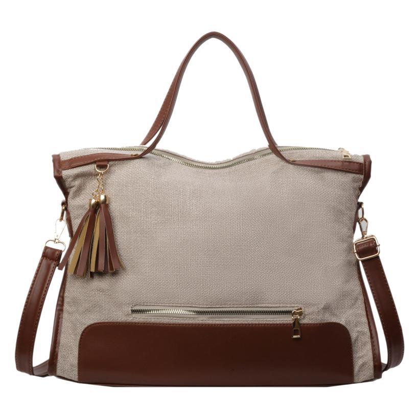 One shoulder crossbody large bag, tote bag, large capacity bag, women's bag, brown and beige handbag bag.