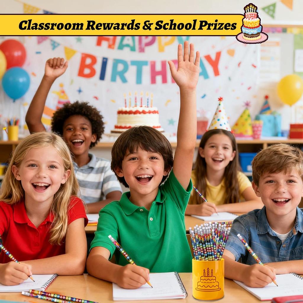 Birthday Pencils for Students Happy Birthday Pencil Bulk Colorful Wood Pencils Teacher Classroom Birthday Gifts Party Supplies (48)