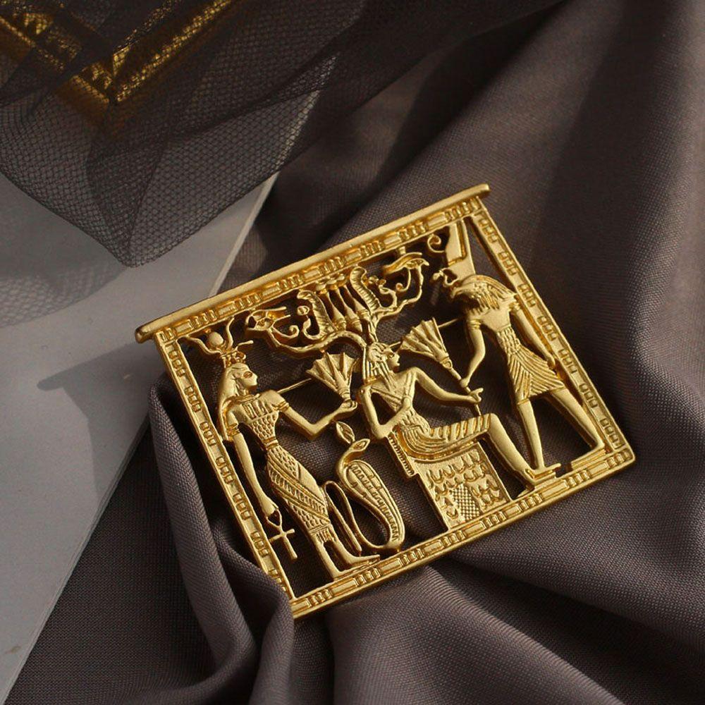 Men Women Metal Geometric Egypt Portrait Rectangle Hollow Corsage Jewelry Accessories Brooch Pins