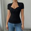 Camiseta de manga corta con cuello en V de color para mujer. Camiseta de capa base.