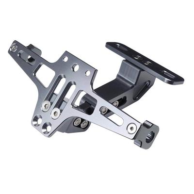 ONGMEIL Kennzeichenhalterung, Gefrästes Aluminium, Verstellbarer Winkel, mit LED-Licht, Universelles Motorradzubehör (grau)