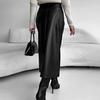 Jupe Rétro Automne Hiver Faux Cuir Jupe Taille Haute avec Fentes Latérales Couleur Unie Coupe-vent Jupe Midi