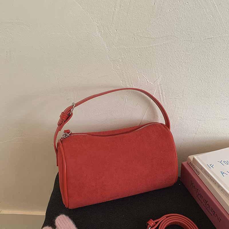

Women s Suede Handbag, Nubuck Duffel Bag, Solid Color Versatile Shoulder Bag, Trendy Cylindrical Messenger Bag, Casual Purse 20x9x11cm