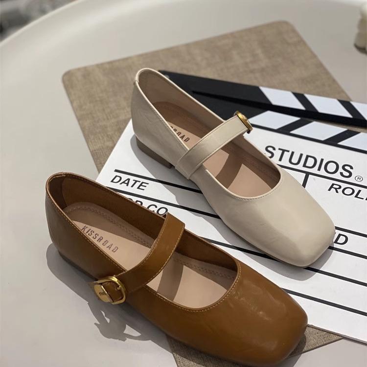 Soft Leather Version Square Head Versatile French Small Leather Shoes Women's 2025 New Spring and Summer Flat Bottom Retro Soft Sole Mary Jane Single