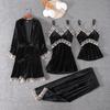 1011 Golden Velvet Pajamas Homewear Four-piece Set, Suspender Pajamas Sexy Ladies Pajamas Autumn and Winter Warm Pajamas