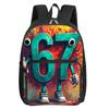 Colorful Number 67 Print Square Front Pocket Backpack Large Capacity for Boy/Girls Best Gift 2D Cartoon Children's School Bag