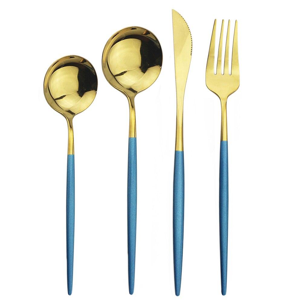 

4 шт., набор столовой посуды из белого золота, десертная ложка, набор столовых приборов из нержавеющей стали 304, посуда, зеркало, кухонные столовые приборы, набор столового серебра синий/золотой
