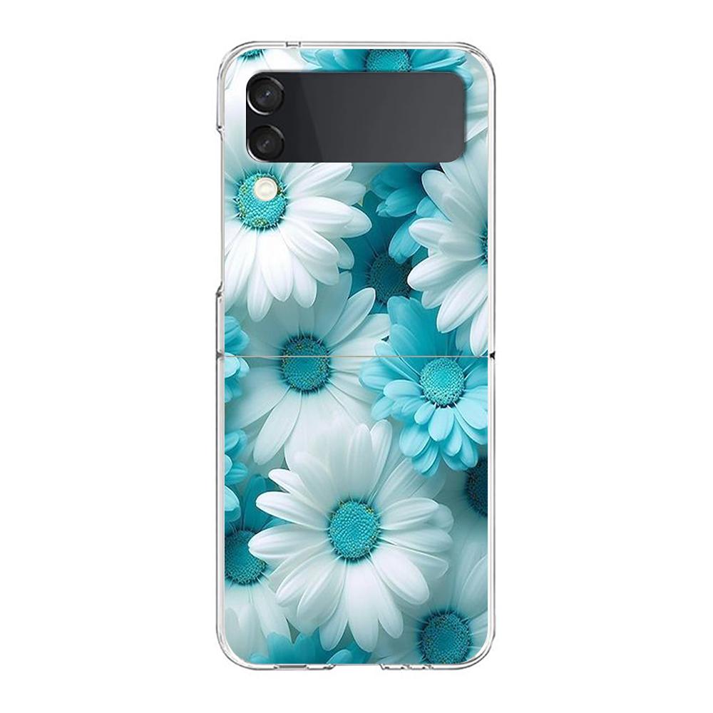 Phone Case For Samsung Galaxy Z Flip 3 4 5 Hard Folding Clear PC Bumper Beauty Flowers Leaves For Samsung Z Flip 6 Back Cover