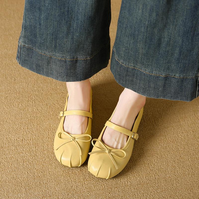 Neue Mary Jane Schuhe mit eckiger Zehenpartie, Damen, sanfter Wind, flache Ballerinas, Einzelspangen mit einem Knopf