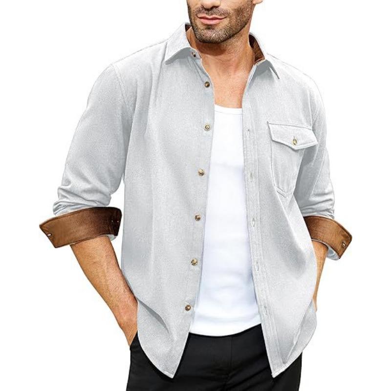 Autumn Long-sleeved Plain Collar Daily Vacation Solid Color Men's Shirt
