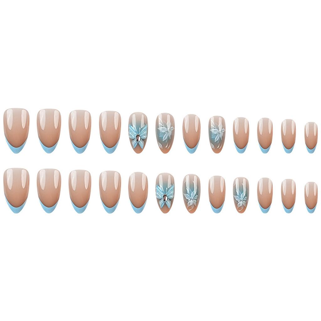 French Style Blue Ombre False Nails 24PCS Reusable Press On Nails With Butterfly Design Lightweight Durable ABS For Daily Wear