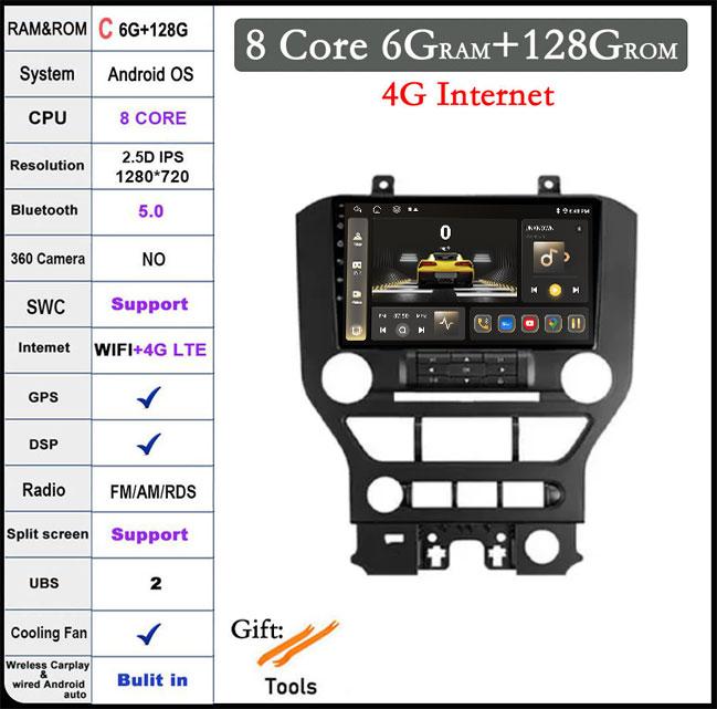 9 Lnch Android 14 For Ford Mustang 6 VI S550 2014 - 2021 Car Radio Multimedia Video Player Navigation GPS Stereo Auto 4G+WIFI