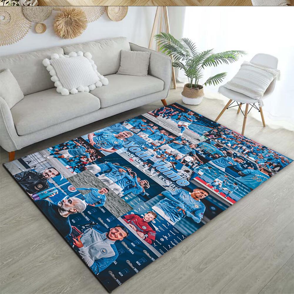 Manchester City Customizable Name Area Rug Design for Balcony Study room Game Room Hallway Anti-slip Rug Anime Office Decor Perfect Gift for Women/Men