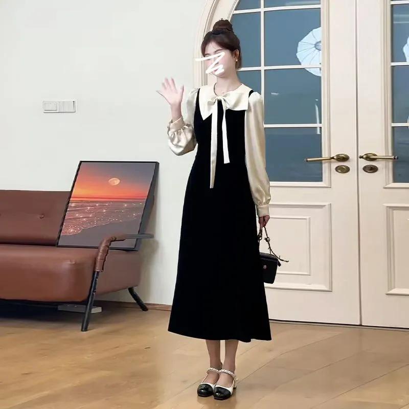 Petite Hepburn Style Black Base Layer Dress - Autumn/Winter 2025, Plus Size, Mid-Length Skirt 2XL чёрный