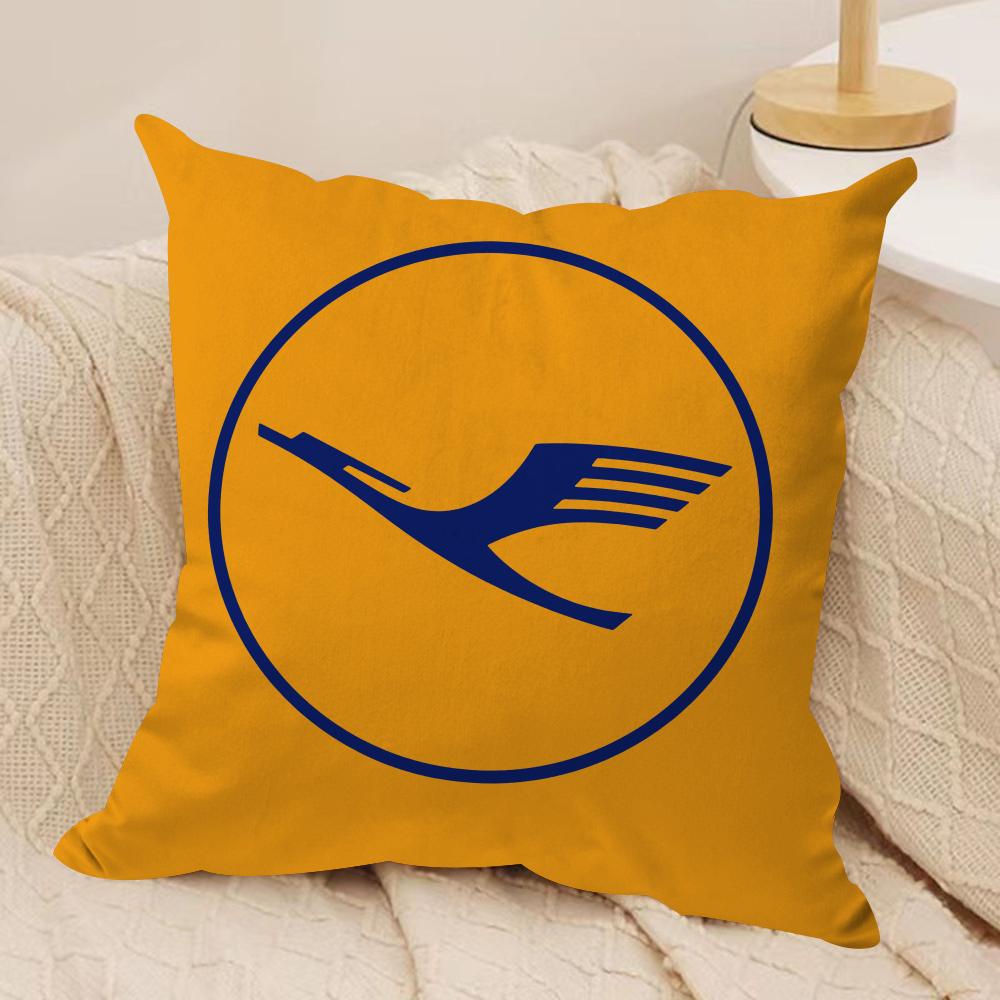 L-Lufthansa German Airlines Cushion Cover Soft Plush Fabric Double-Sided Printed Sofa Cushion Cover for All Seasons Home Decor