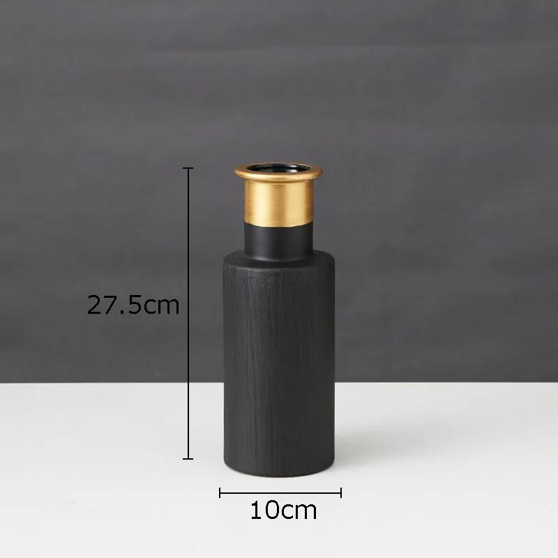 Black and Gold Ceramic Vase Desk Decoration Flowers Pots Decorative Flower Arrangement Modern Home Decor Crafts Floral Vases