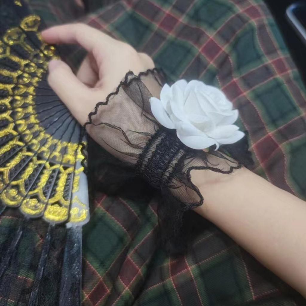 Women Gothic Lace Stretch Wrist Cuffs Bracelets For Wedding Party Y2K Bracelet Sleeve Wrist Cuffs Ruffled Lace