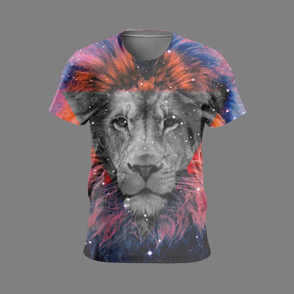 Animal Lion Summer Outfit New Men's 3D Printed T-shirt Men's Fashion Loose Three-dimensional Versatile Round Neck Short Sleeved T-shirt