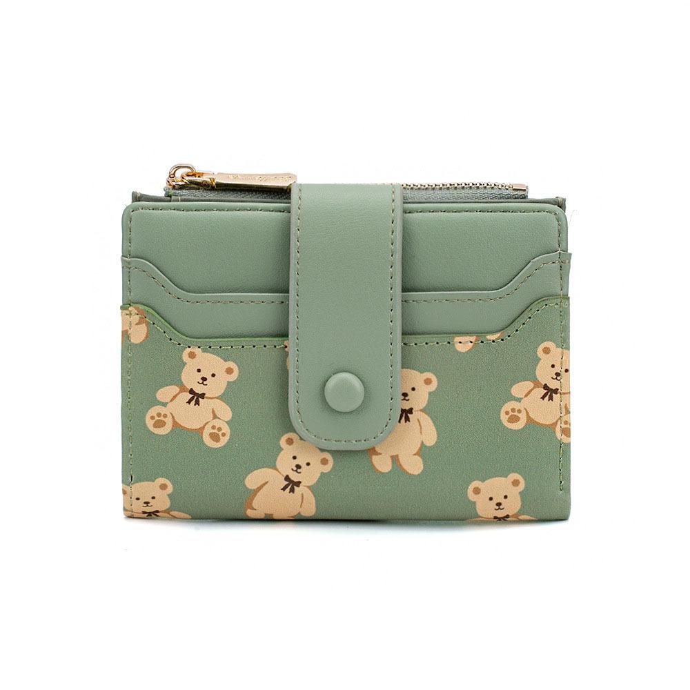 Dámská kreslená peněženka s medvídkem s velkokapacitní kapsou na mince, skládací multifunkční kabelka se spojkou