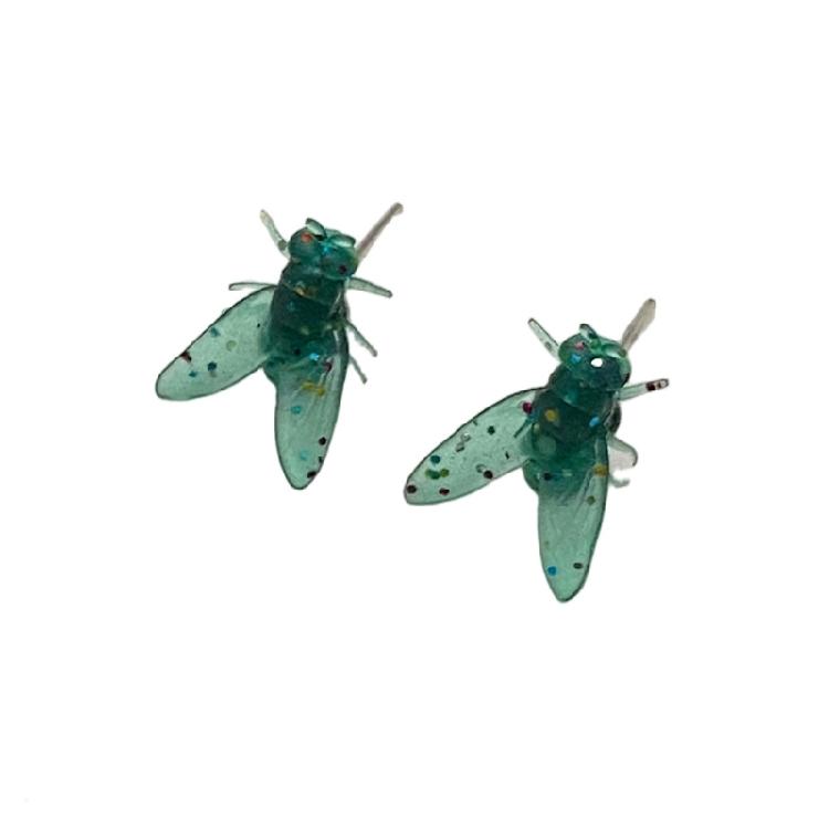 

1 Pair Ultra Realistic Fly Insect Earrings Resin Stainless Steel Texture for Prank Enthusiasts Collection Halloween Fun зелёный