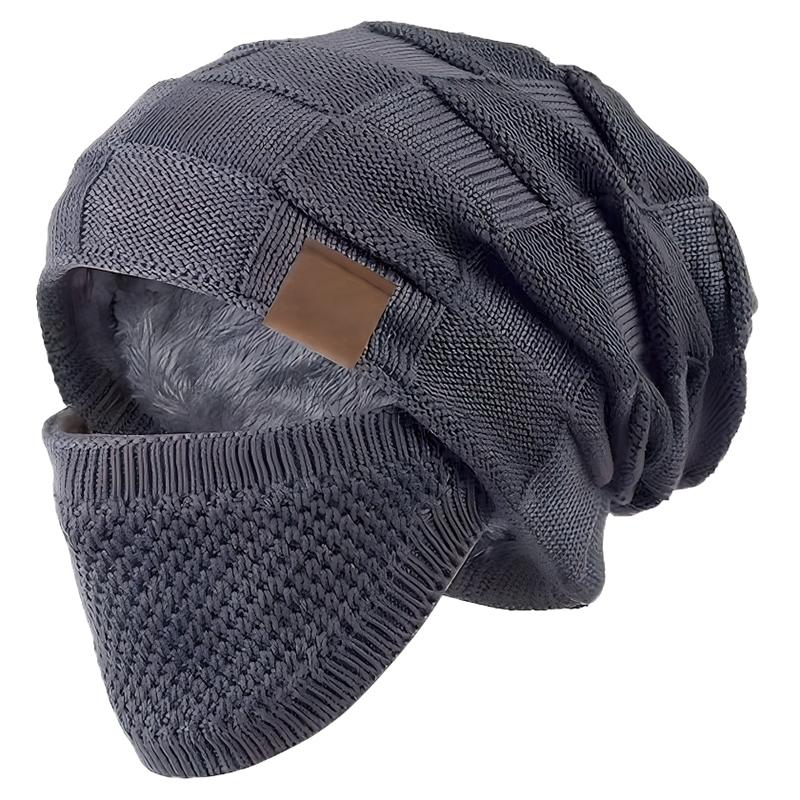 

Warm Knitted Hat And Face Mask Set Winter Slouchy Beanie With Lightweight Warm Ear, Neck & Cheek Cover For Outdoor Sports темно-сірий