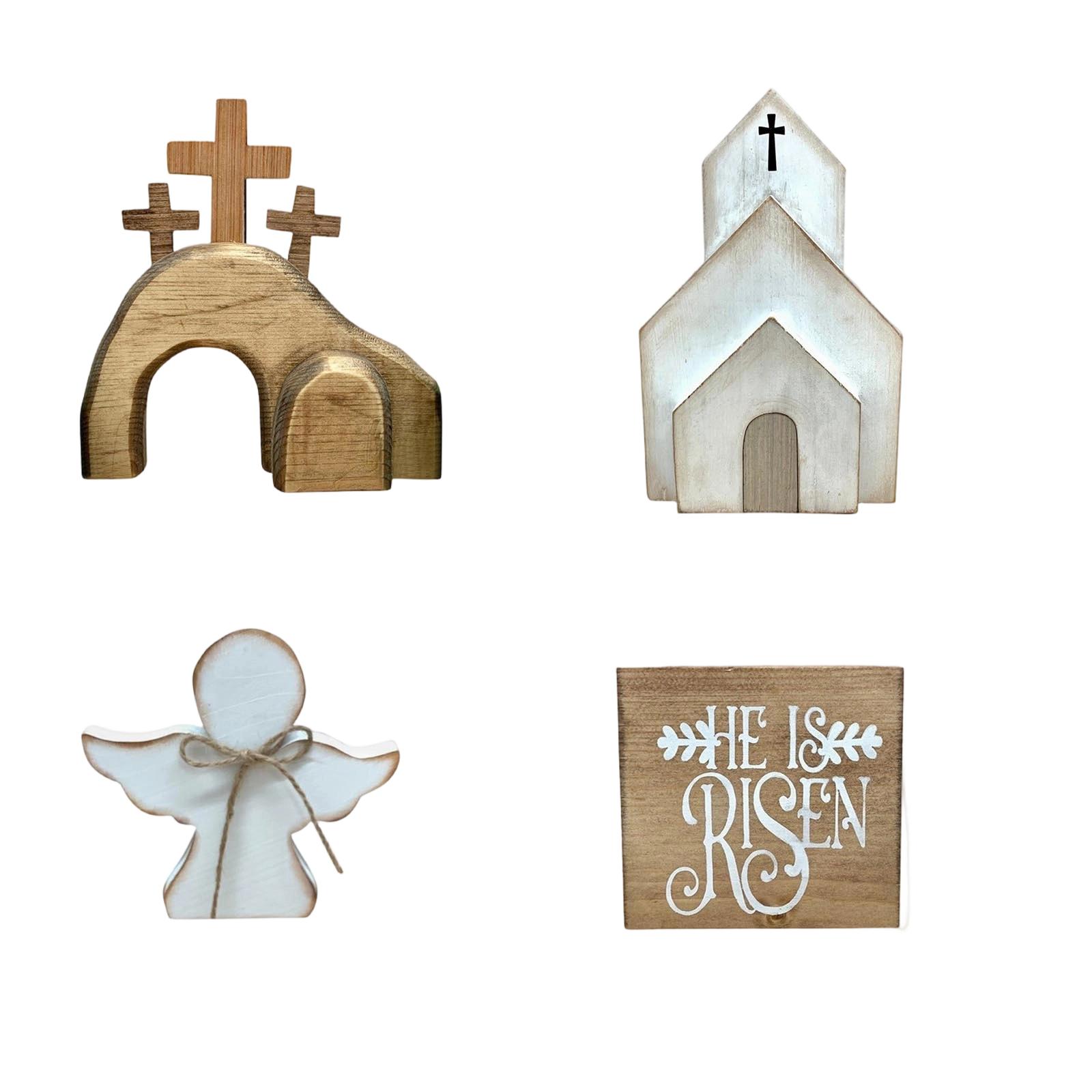 

4 Pcs Easter Tray Decoration Wooden Three-dimensional Kitchen And Living Room Ornaments one size