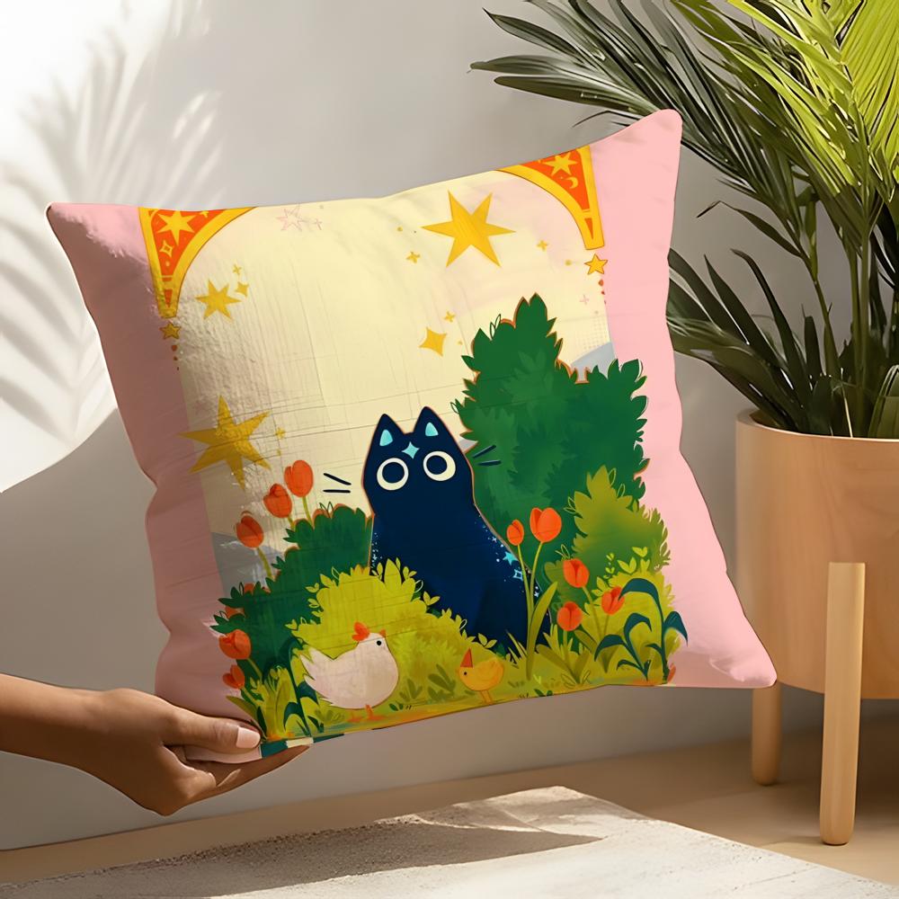 Cute Cat Illustrations Pillow Case Home Living Room Decoration Linen Pillowcover Pillow Cases Cushion Cover
