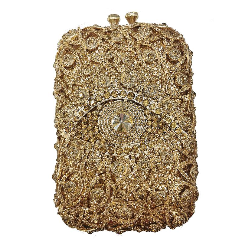 WHTUOHENG Crystal Evening Clutches Bags Multicolored Diamond Gold Metal Bag Hollow Out Luxury Designer Handbags Lady Girl Dinner