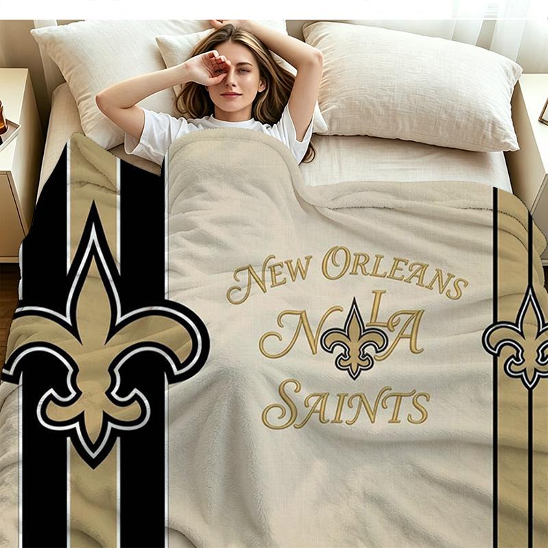 New Orleans Saints Logo Print Flannel Blanket High Quality Warm Comfortable Cover for All Seasons Perfect for Gifts Home Decor